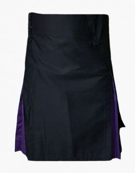 Black and Purple Hybrid Kilt with Cargo Pockets- Front Image