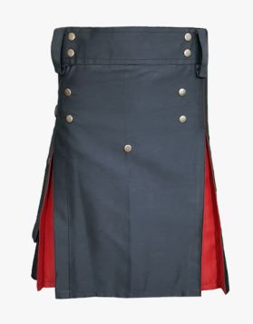 Black and Red Hybrid Kilt with Studded Apron- Front Image