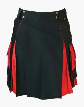  Black and Red Hybrid Kilt with Stylish Pockets - Front Image 