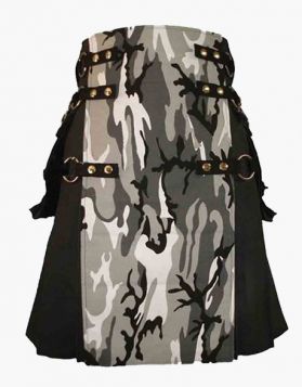 Black and Urban Camo Gothic Hybrid Utility Kilt- Front Image