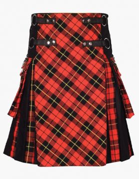 Black and Wallace Tartan Gothic Style Hybrid Kilt- Front Image