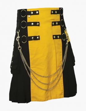 Black and Yellow Two-Tone Gothic Utility Kilt- Front Image