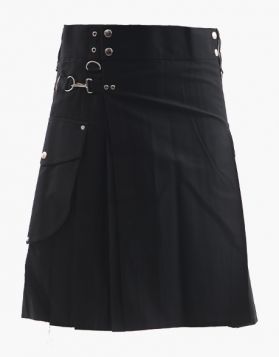  Black Cargo Utility Kilt- Front Image