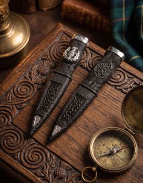 Black Celtic Knot Silver Emblem Sgian Dubh Sheath Set UK