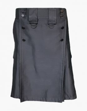 Black Combat Tactical Kilt with Detachable Apron- Front Image
