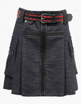 Black Denim Kilt with Cross Straps