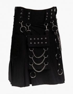 Black Fashion Gothic Utility Kilt