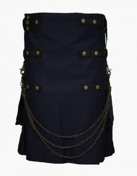 Black Fashion Gothic Utility Kilt with Black Chains- front Image