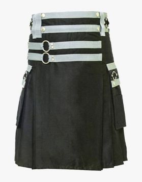 Black Fashion Utility Kilt with Nylon Straps - Front Image