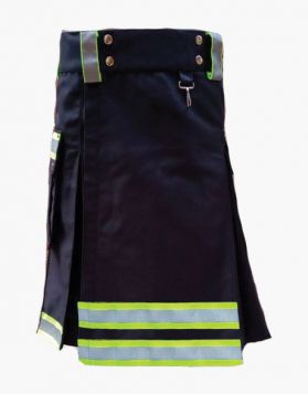 Black Firefighter Kilt with High Visible Reflective Tape - Front Image 