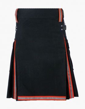 Black Firefighter Kilt with Leather Straps - Front Image 