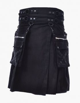 Black Gothic Kilt with Detachable Pockets- Front Image