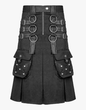 Black Gothic Utility Kilt with O-Rings - Front Image