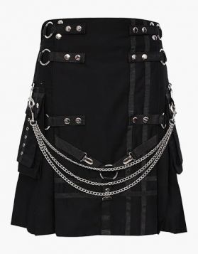 Black Gothic Utility Kilt with Stylish Front - Image