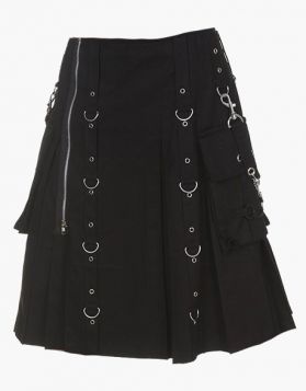 Black Modern Gothic Steampunk Kilt - Front Image 
