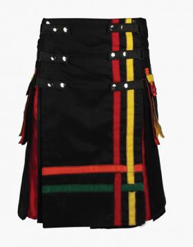 Black Rainbow Hybrid Kilt with Large Pockets - Front Image