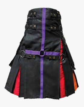 Black Rainbow Hybrid Utility Kilt with Purple Strap- Front Image