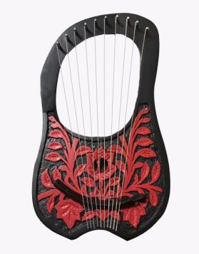 Black Rosewood Lyre Harp with Red Flower and 10 Strings
