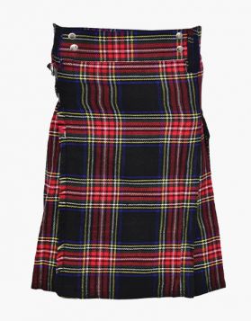 Black Stewart Tartan Utility Kilt with Rough Edges