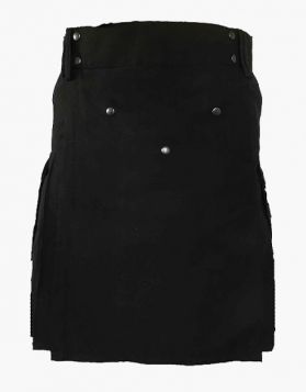 Black Utility Kilt with Decorated Apron - Front Image