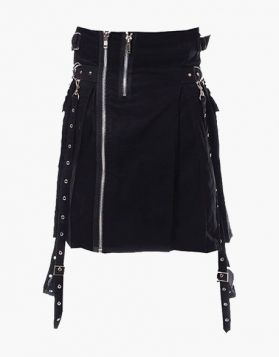 Black Utility Kilt with Detachable Pockets  - Front Image