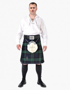 Black Watch Casual Kilt Outfit with Jacobite Ghillie Shirt 
