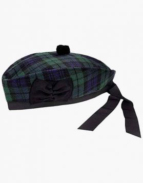 Black Watch Tartan Glengarry Hat with Black Pom-pom