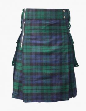 Black Watch Tartan Modern Utility Kilt with Zip Closure