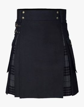 Black with Night Watch Tartan Hybrid Kilt- Front Image