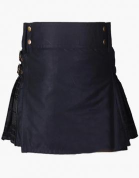 Black with Night Watch Tartan Hybrid Short Kilt - Front Image