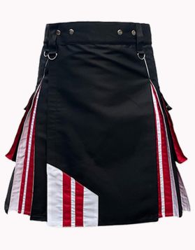 Modern Black Hybrid Kilt in White Red Pleats