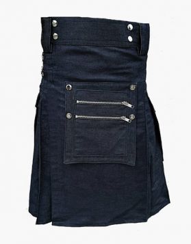 Blue Denim Kilt with Large Pockets - Front Image