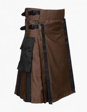 Brown and Black Hybrid Kilt with Fastening Straps