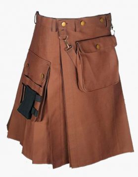 Brown Deluxe Utility Kilt with Front Pocket- Front Image
