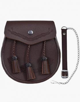 Brown Embossed Celtic Leather Kilt Sporran