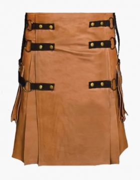 Brown Leather Gothic Kilt with Black Straps