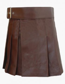Brown Leather Kilt with a Side Belt- Front Image