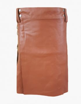 Brown Leather Kilt with Buckle Straps- Front Image