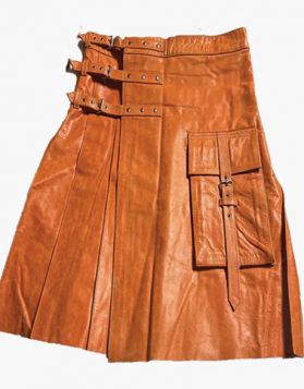 Brown Leather Kilt with Front Pocket