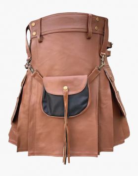 Men's Brown Leather Kilt with Sporran- Front Image