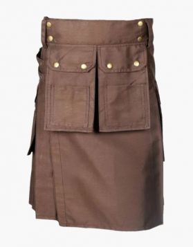 Brown Working Kilt with Multiple Pockets  - Front Image