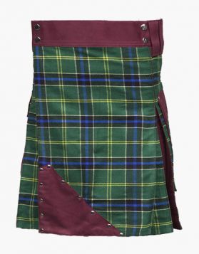 Burgundy and US Army Tartan Hybrid Kilt with Pockets