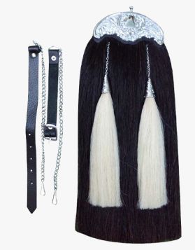 Celtic Black Horse Hair Sporran with 2 Tassels- Front Image