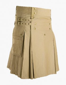 Classic Khaki Utility Kilt with Studded Apron