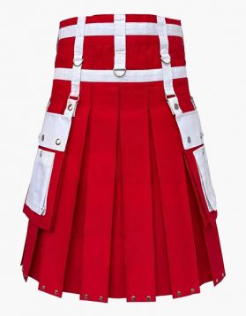 Men's Red Utility Kilt with Cargo Pockets- Front Image