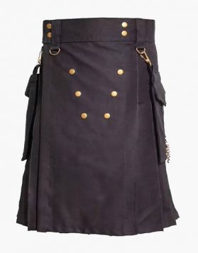 Deluxe Black Utility Kilt with Studded Apron- Front Image