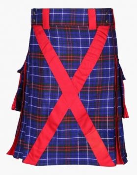 Scottish LGBT Tartan Utility Kilt with Leather Straps - Front Image