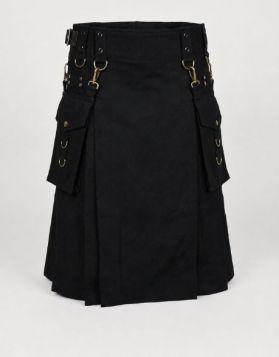 Fashion black Utility Kilt with Detachable Pockets - Front Image