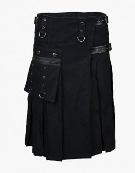 Fashion black Utility Kilt with Detachable Pockets - Front Image