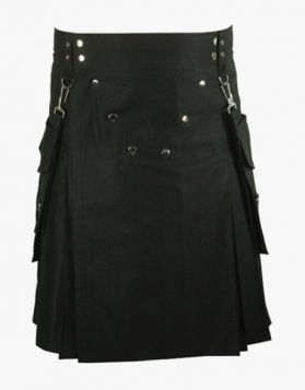 Fashion Black Utility Kilt with Detachable Pocket